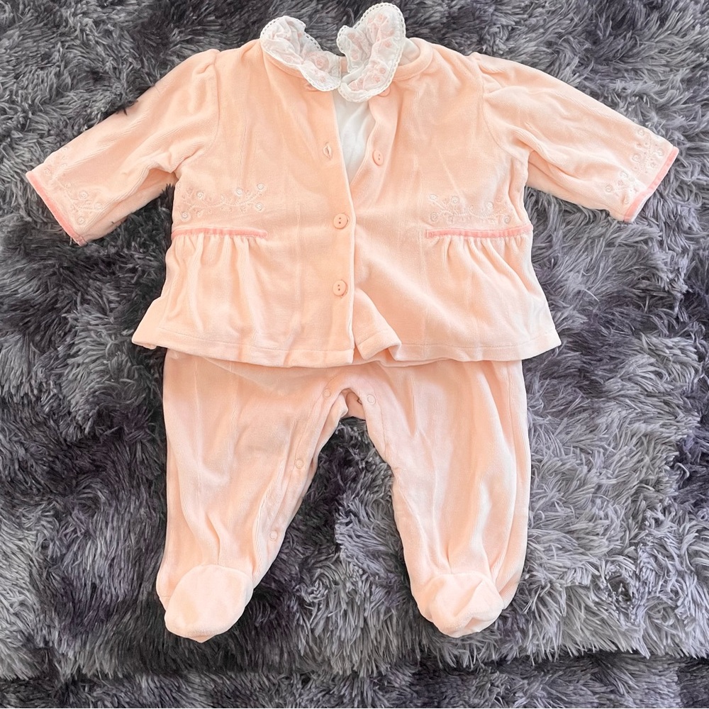 first impressions 3 piece velvet baby set